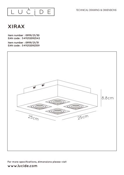 XIRAX - Plafondspot - LED Dim to warm - GU10 - 4x5W 2200K/3000K - Wit