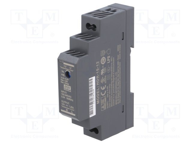 Voeding schakelende 12VDC 15W 10,8÷13,8VDC 1,25A 85÷264VAC maen well