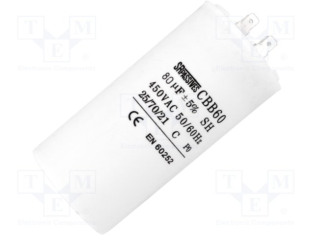 Condensator motoren 80uF 450VAC Ø58x120mm ±5% SR PASSIVES
