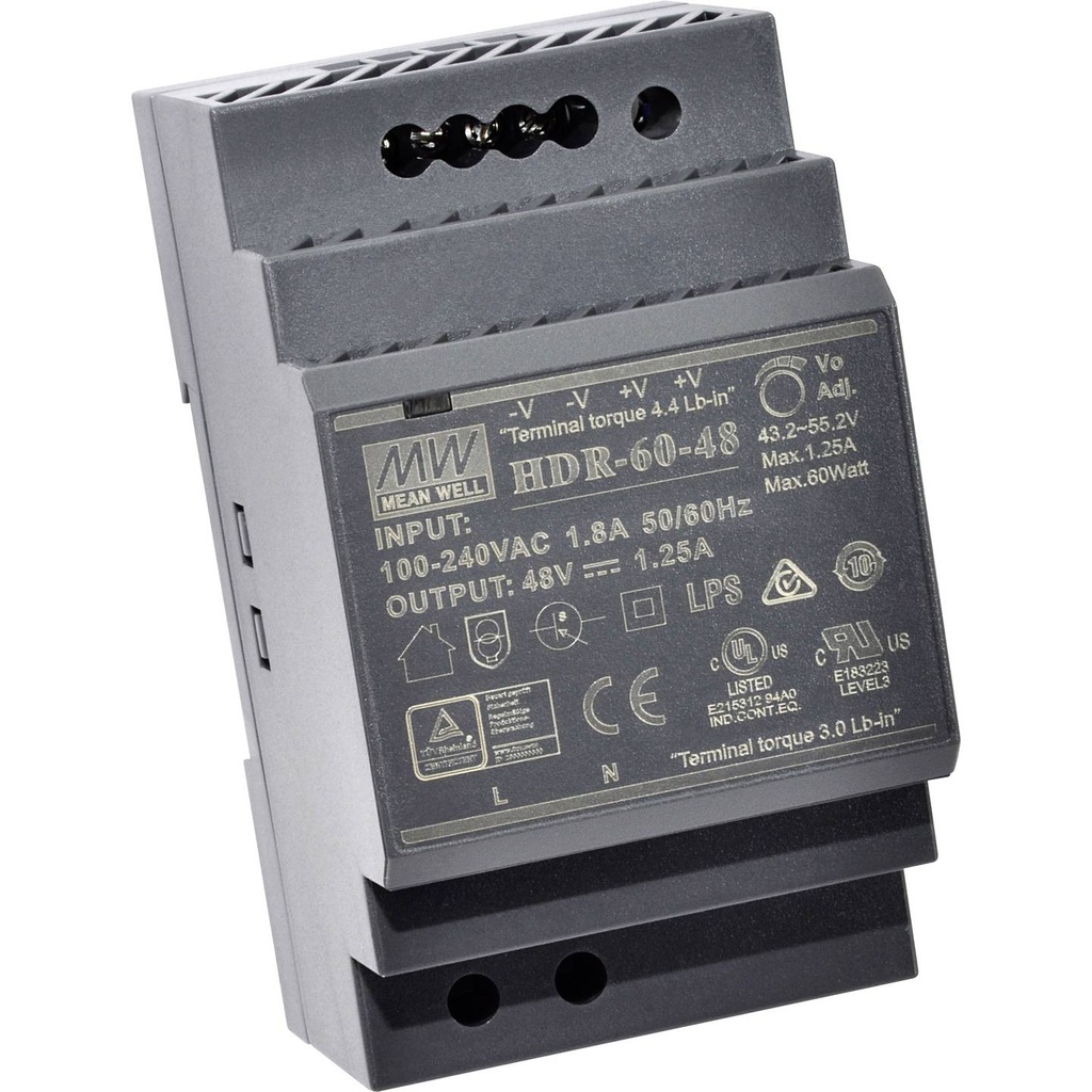 Voeding schakelende 24VDC 60W 21.6÷29VDC 2.5A 85÷264VAC maen well