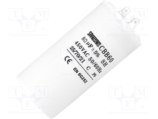 [CBB60A-80/450] Condensator motoren 80uF 450VAC Ø58x120mm ±5% SR PASSIVES