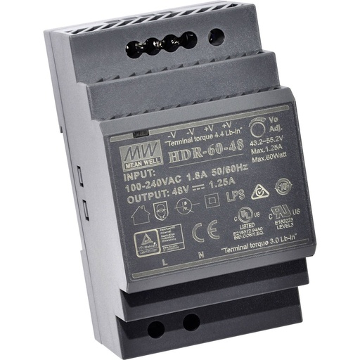 [HDR-60-24] Voeding schakelende 24VDC 60W 21.6÷29VDC 2.5A 85÷264VAC maen well