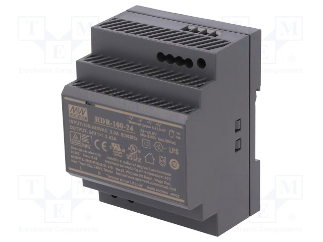 [HDR-100-24] Voeding schakelende 24VDC 100W 21.6-29VDC 3.83A 85-264VAC maen well